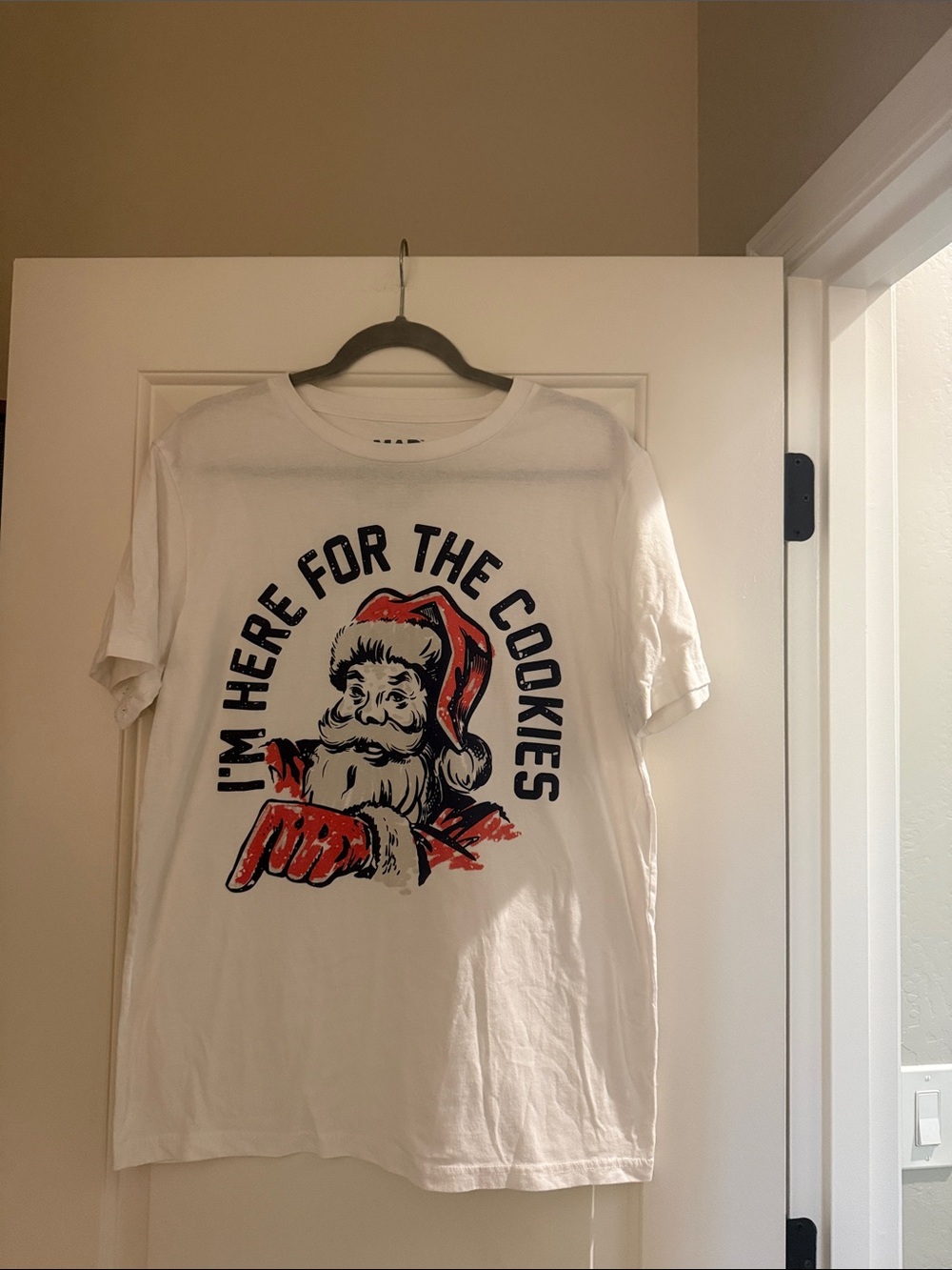 MAD Engine White Santa Graphic Tee with Red Accents